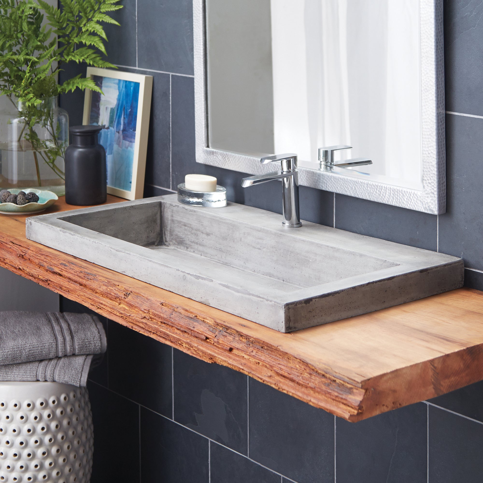 Native Trails Trough 36" Rectangle NativeStone Concrete Bathroom Sink, 1 Faucet Hole, Ash, NSL3619-A