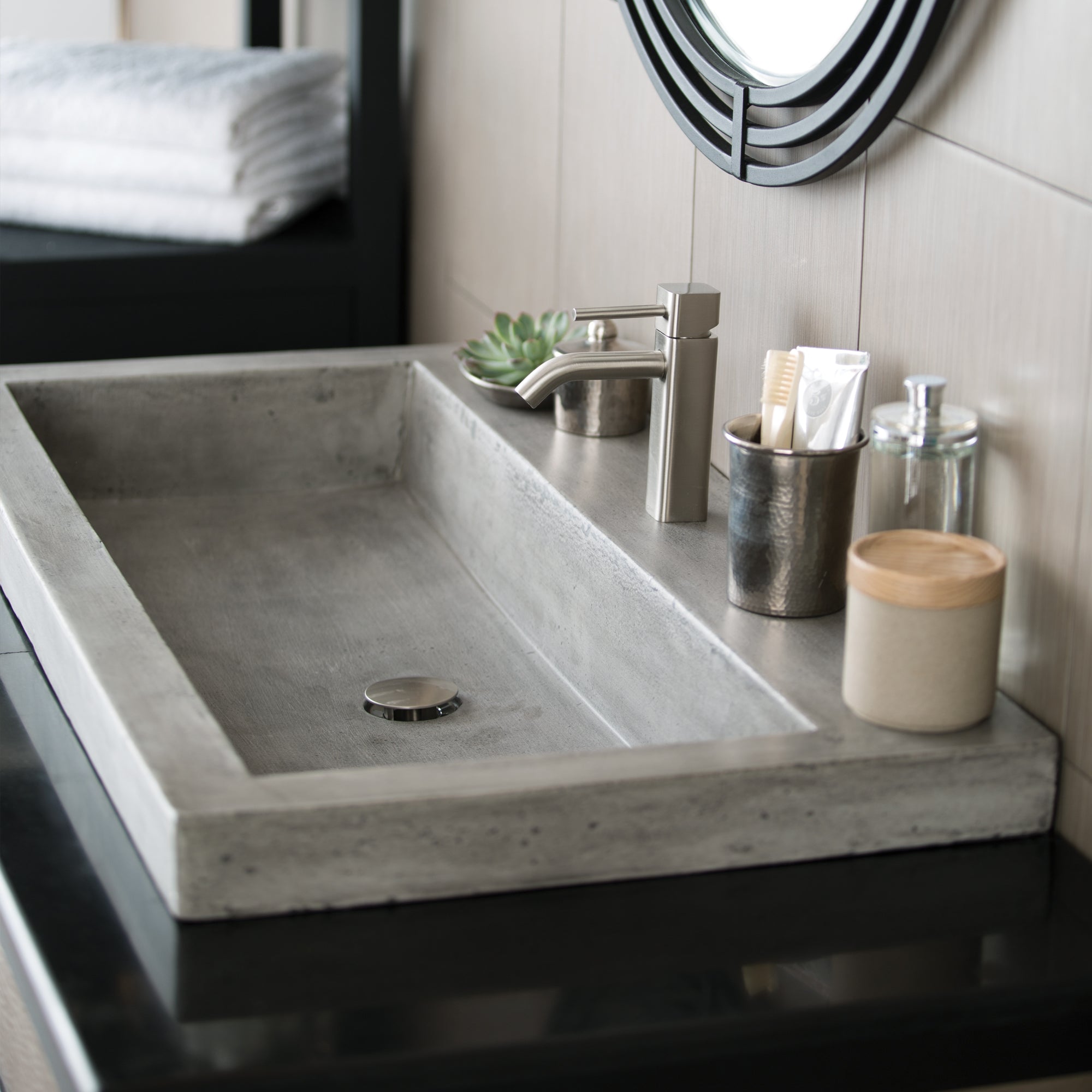 Native Trails Trough 36" Rectangle NativeStone Concrete Bathroom Sink, 1 Faucet Hole, Ash, NSL3619-A