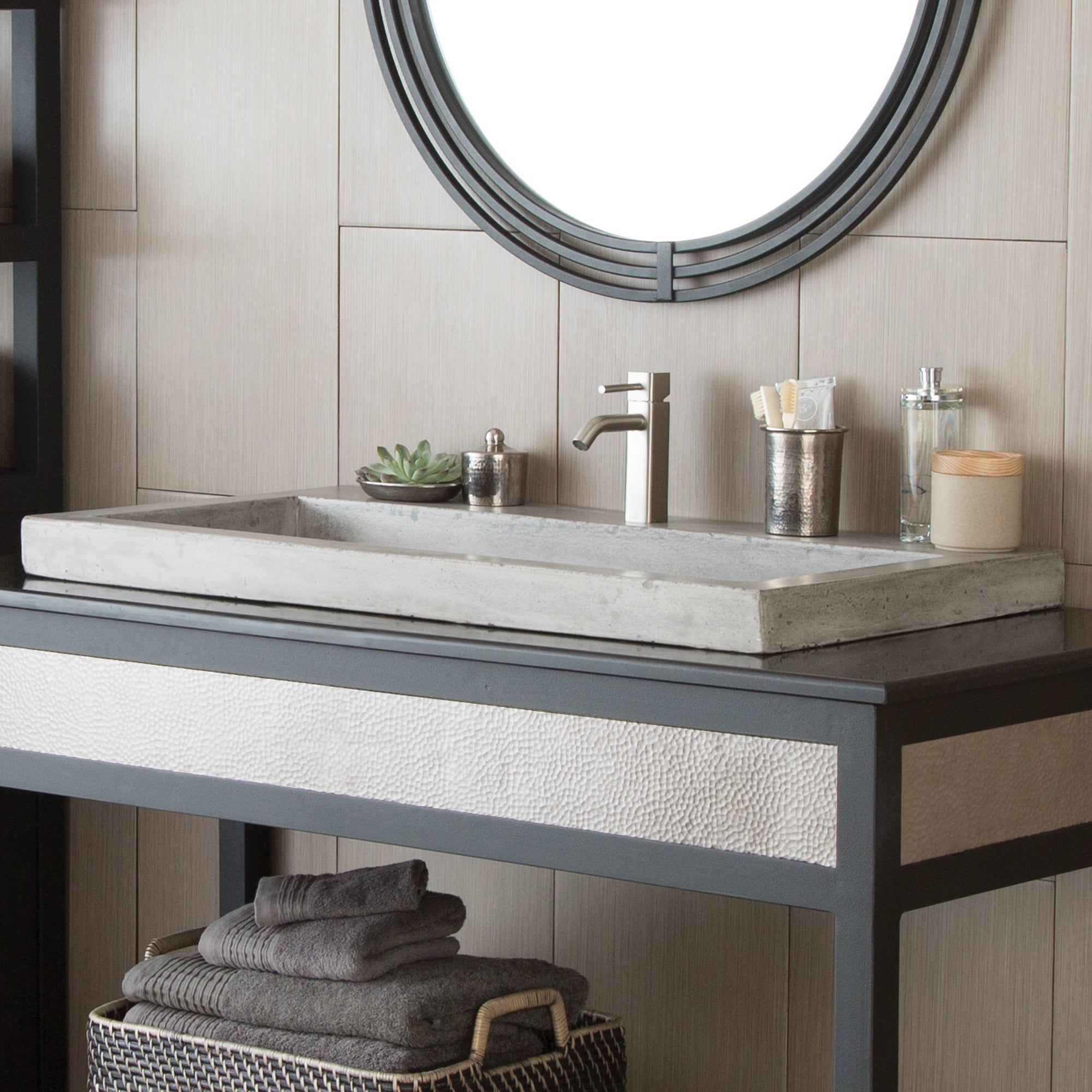 Native Trails Trough 36" Rectangle NativeStone Concrete Bathroom Sink, 1 Faucet Hole, Ash, NSL3619-A