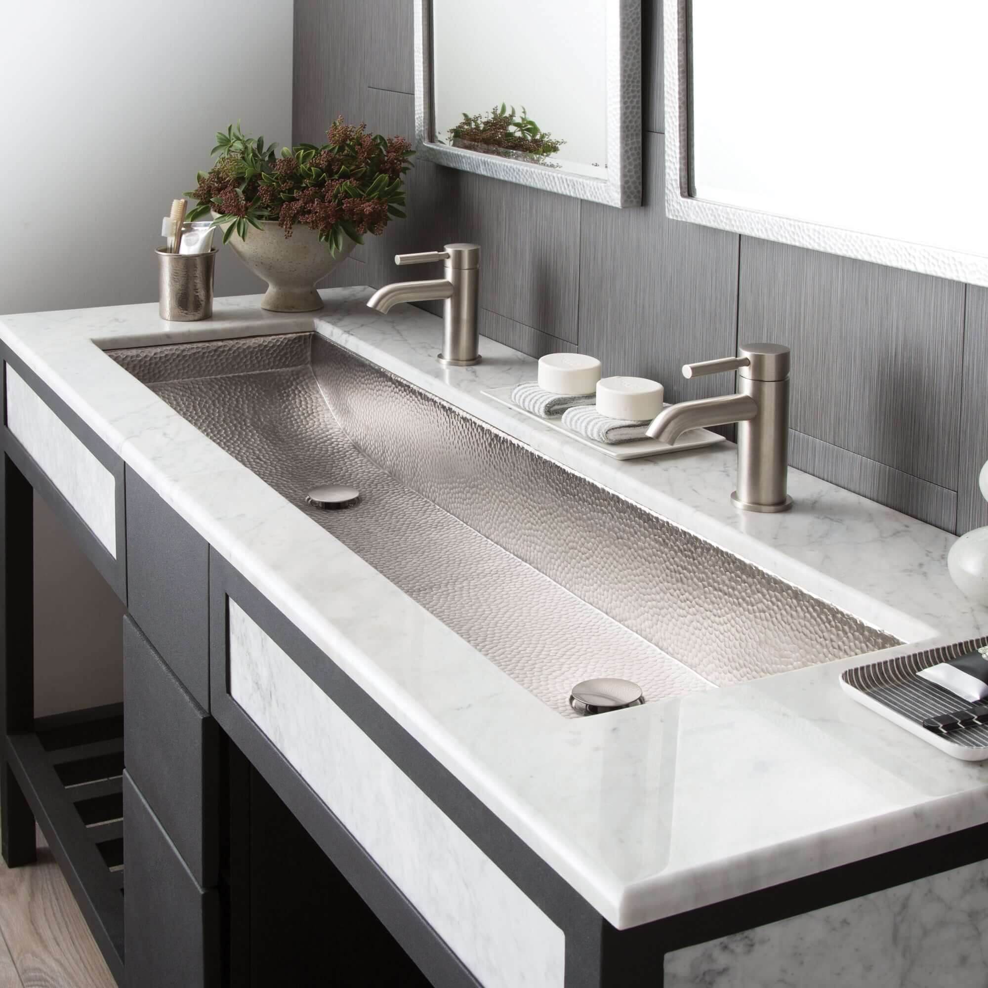 Native Trails Trough 48" Rectangle Nickel Bathroom Sink, Brushed Nickel, CPS508