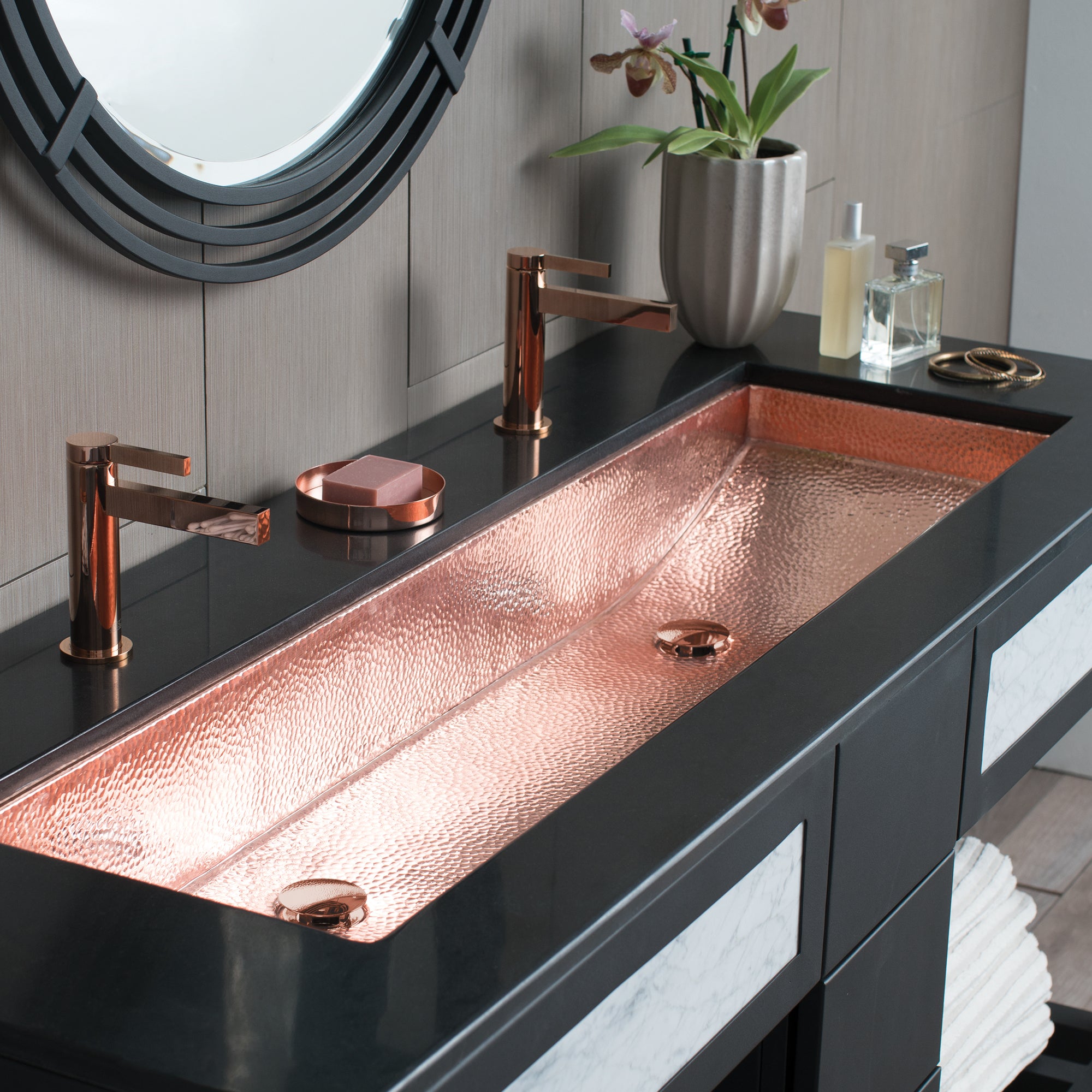 Native Trails Trough 48" Rectangle Copper Bathroom Sink, Polished Copper, CPS408