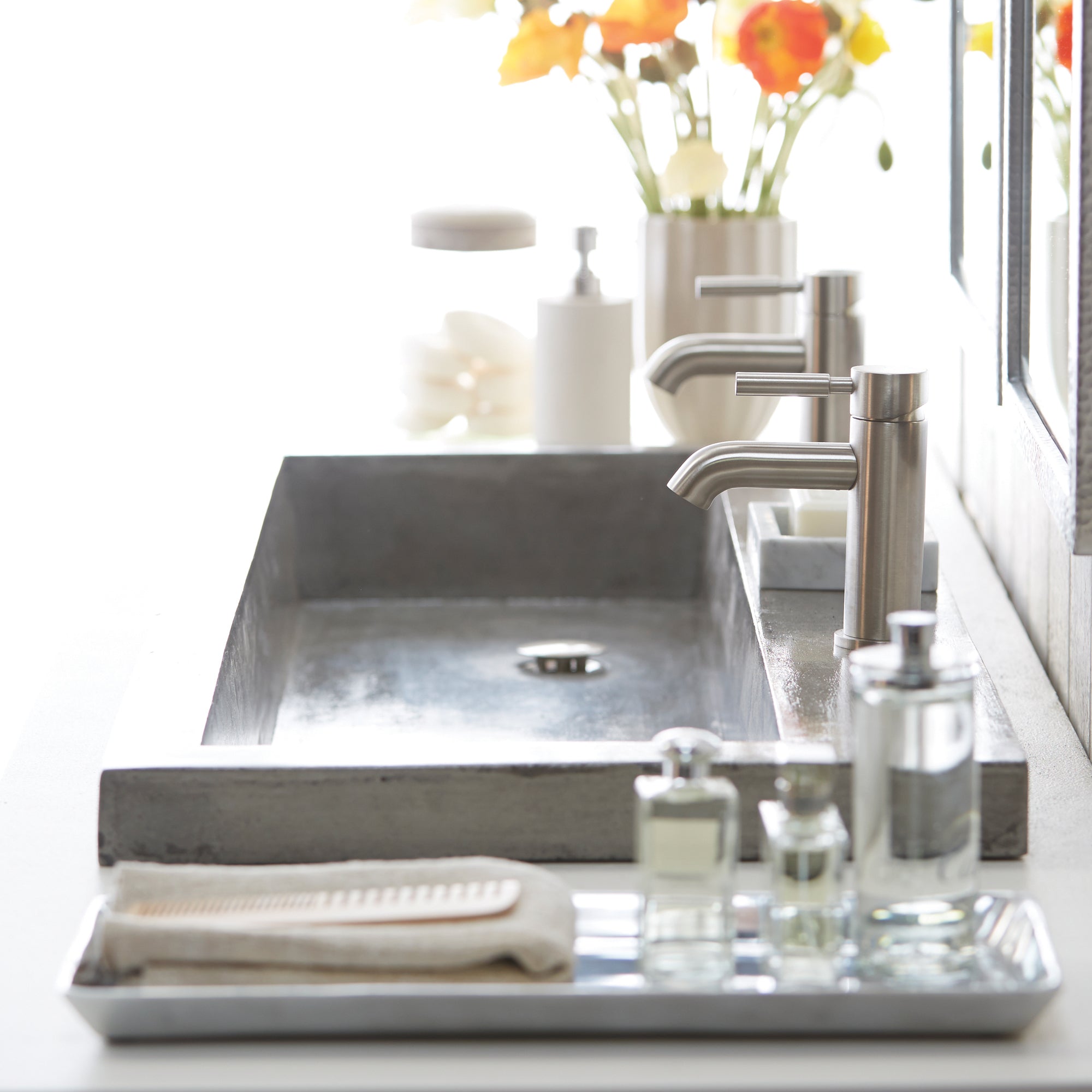 Native Trails Trough 48" Rectangle NativeStone Concrete Bathroom Sink, No Faucet Hole, Ash, NSL4819-AX
