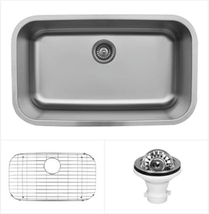 Alternate Image for Karran 31" Undermount Stainless Steel Kitchen Sink, 18 Gauge, U-3018-PK1