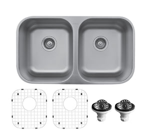 Alternate Image for Karran 32" Undermount Stainless Steel Kitchen Sink with Accessories, 50/50 Double Bowl, 18 Gauge, U-5050-PK1
