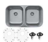Karran 32" Undermount Stainless Steel Kitchen Sink with Accessories, 50/50 Double Bowl, 18 Gauge, U-5050-PK1