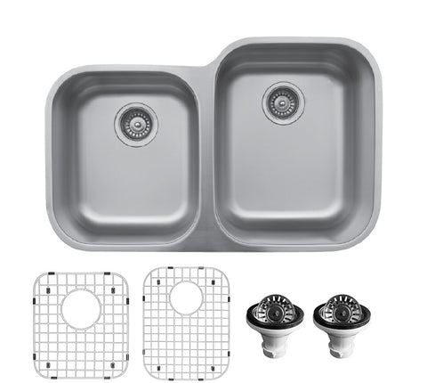 Karran 32" Undermount Stainless Steel Kitchen Sink with Accessories, 60/40 Double Bowl, 18 Gauge, U-6040L-PK1