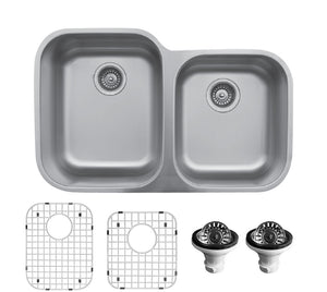 Alternate Image for Karran 32" Undermount Stainless Steel Kitchen Sink with Accessories, 60/40 Double Bowl, 18 Gauge, U-6040R-PK1