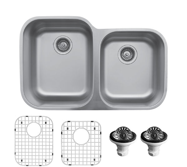 Karran 32" Undermount Stainless Steel Kitchen Sink with Accessories, 60/40 Double Bowl, 18 Gauge, U-6040R-PK1