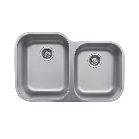 Karran 32" Undermount Stainless Steel Kitchen Sink, 60/40 Double Bowl, 18 Gauge, U-6040R