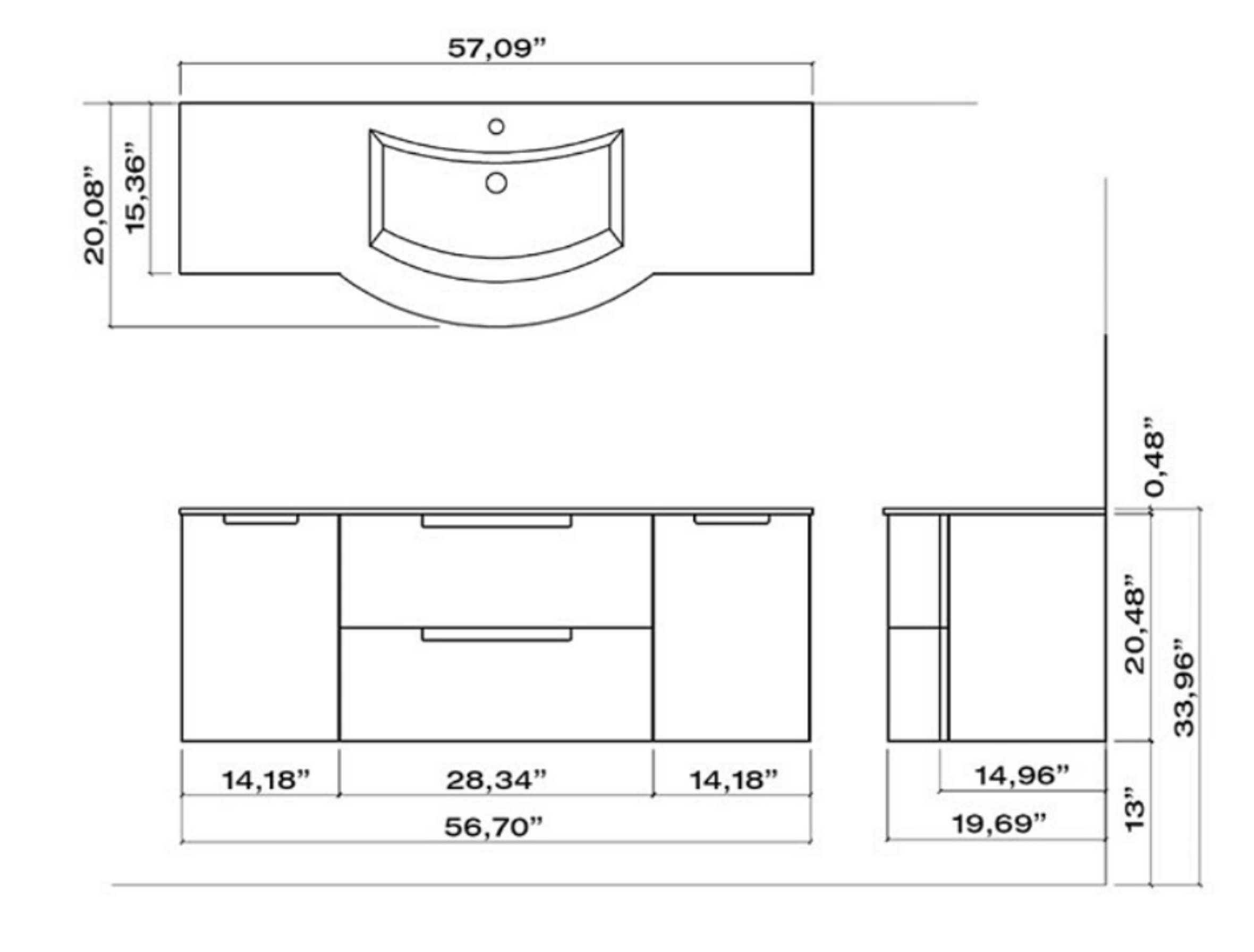 Latoscana 67" Modern Bathroom Vanity, Oasi Series, OA67OPT4