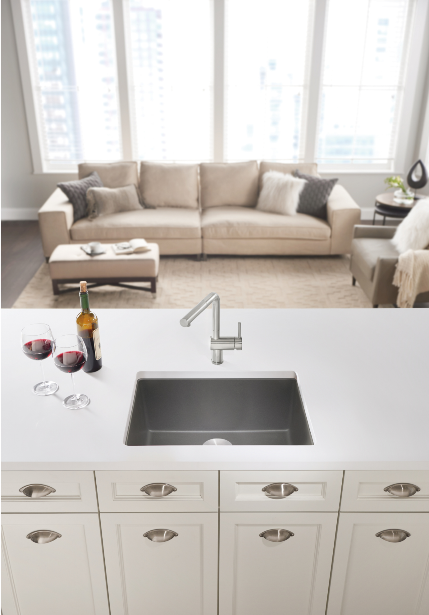 Blanco Precis 23" Undermount Granite Composite Kitchen Sink, Silgranit, Metallic Gray, 522413