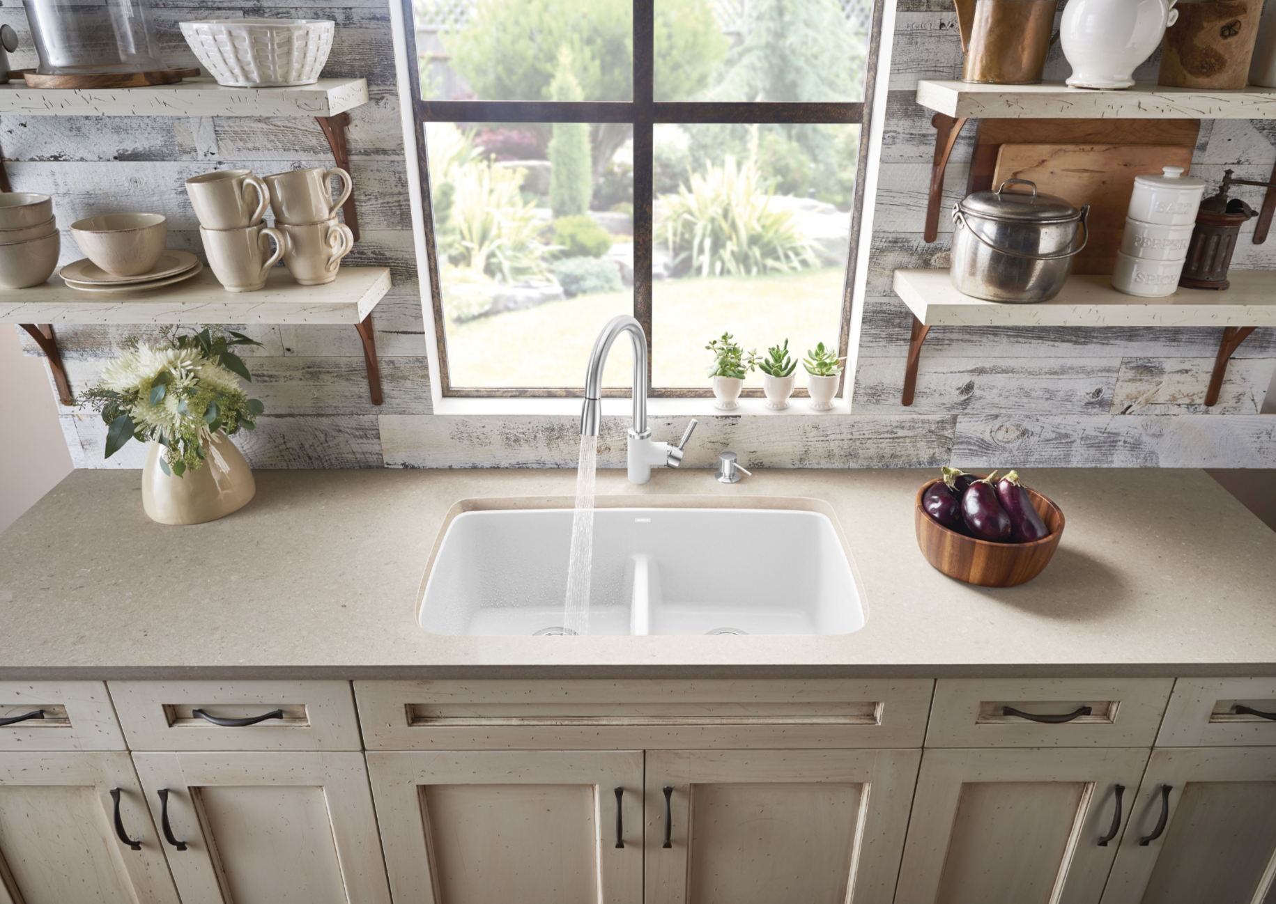 Blanco Valea 32" Undermount Granite Composite Kitchen Sink, Silgranit, 50/50 Double Bowl, White, 442199