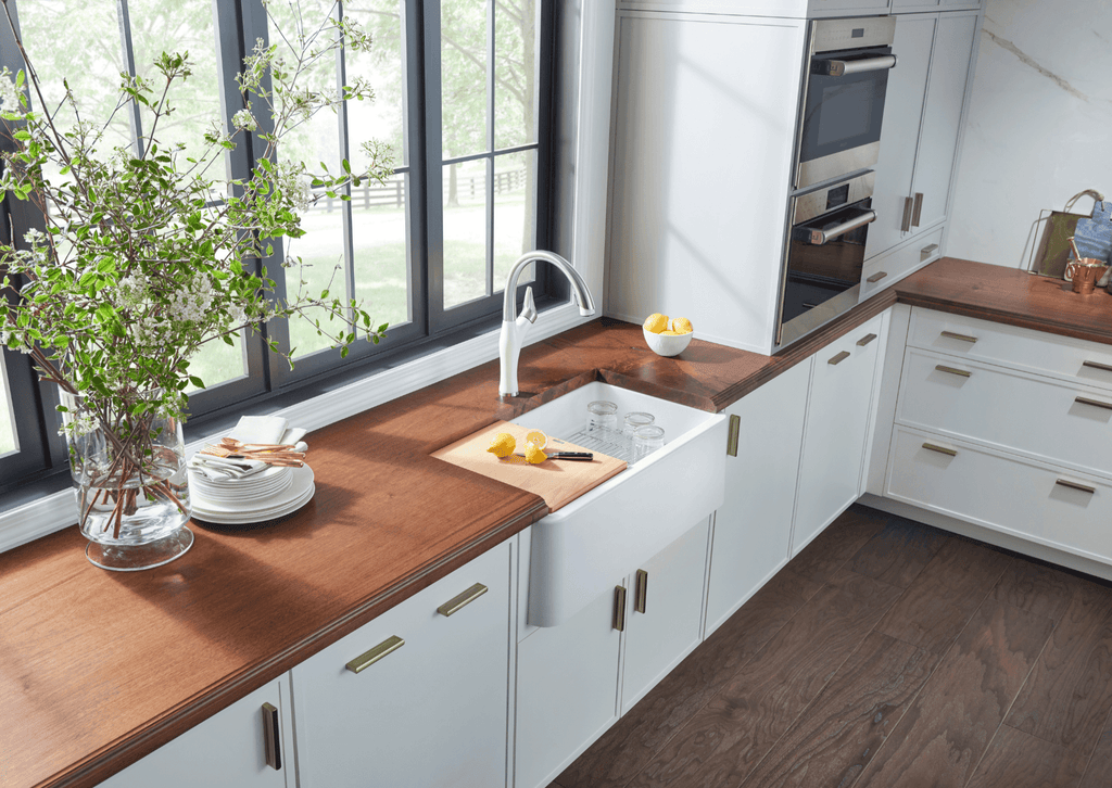 Blanco Ikon 33" Granite Composite Farmhouse Sink, Silgranit, White, 40