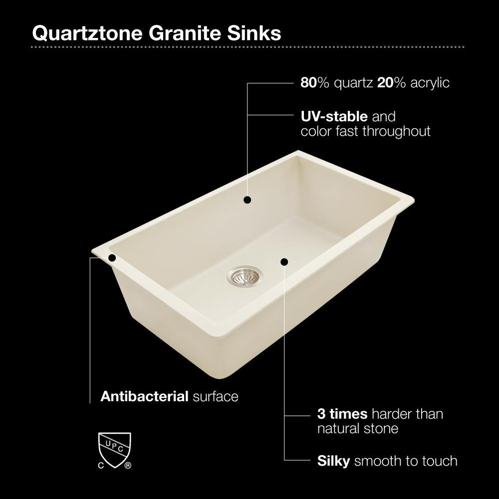 Houzer 33" Granite Undermount Single Bowl Kitchen Sink, White, V-100U CLOUD - The Sink Boutique