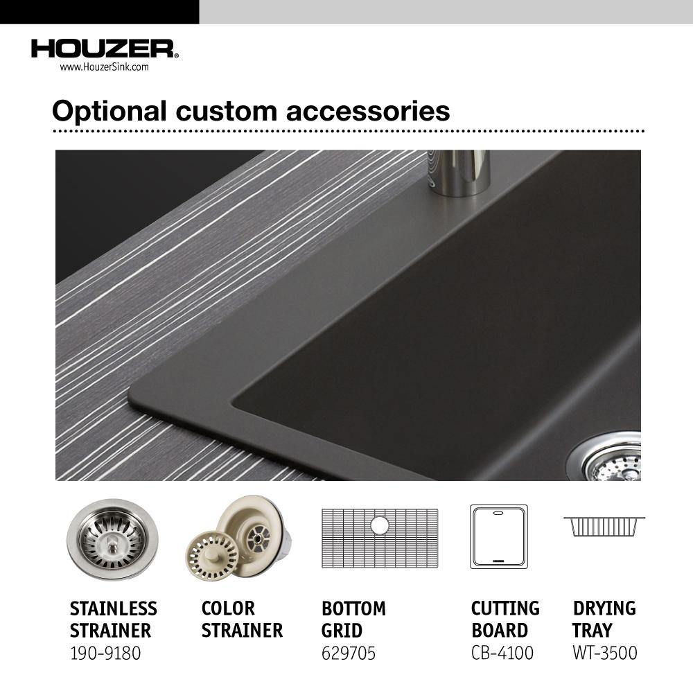 Houzer 33" Granite Undermount Single Bowl Kitchen Sink, White, V-100U CLOUD - The Sink Boutique
