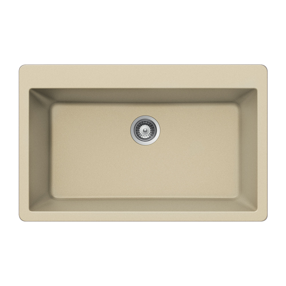 Houzer 33" Granite Topmount Single Bowl Kitchen Sink, Biscuit, V-100 SAND