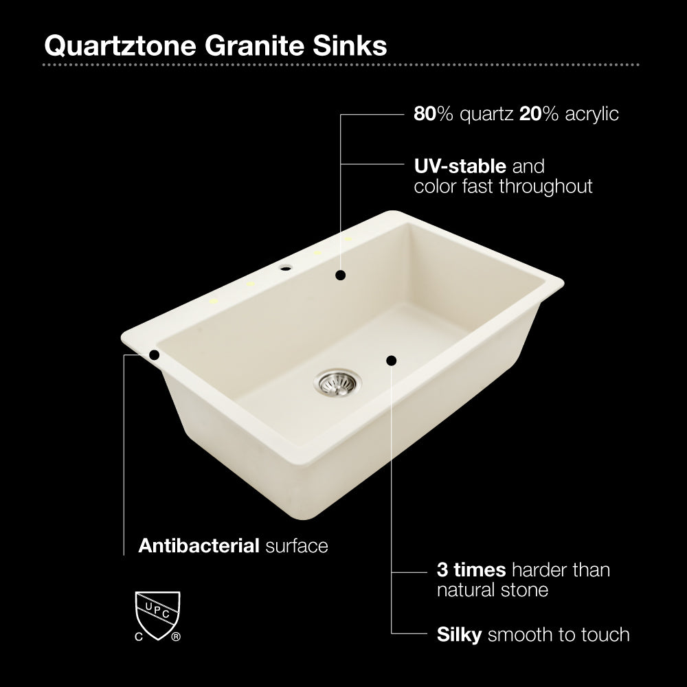 Houzer Quartztone 22" Drop In/Topmount Granite Kitchen Sink, Taupe, V-100 TAUPE