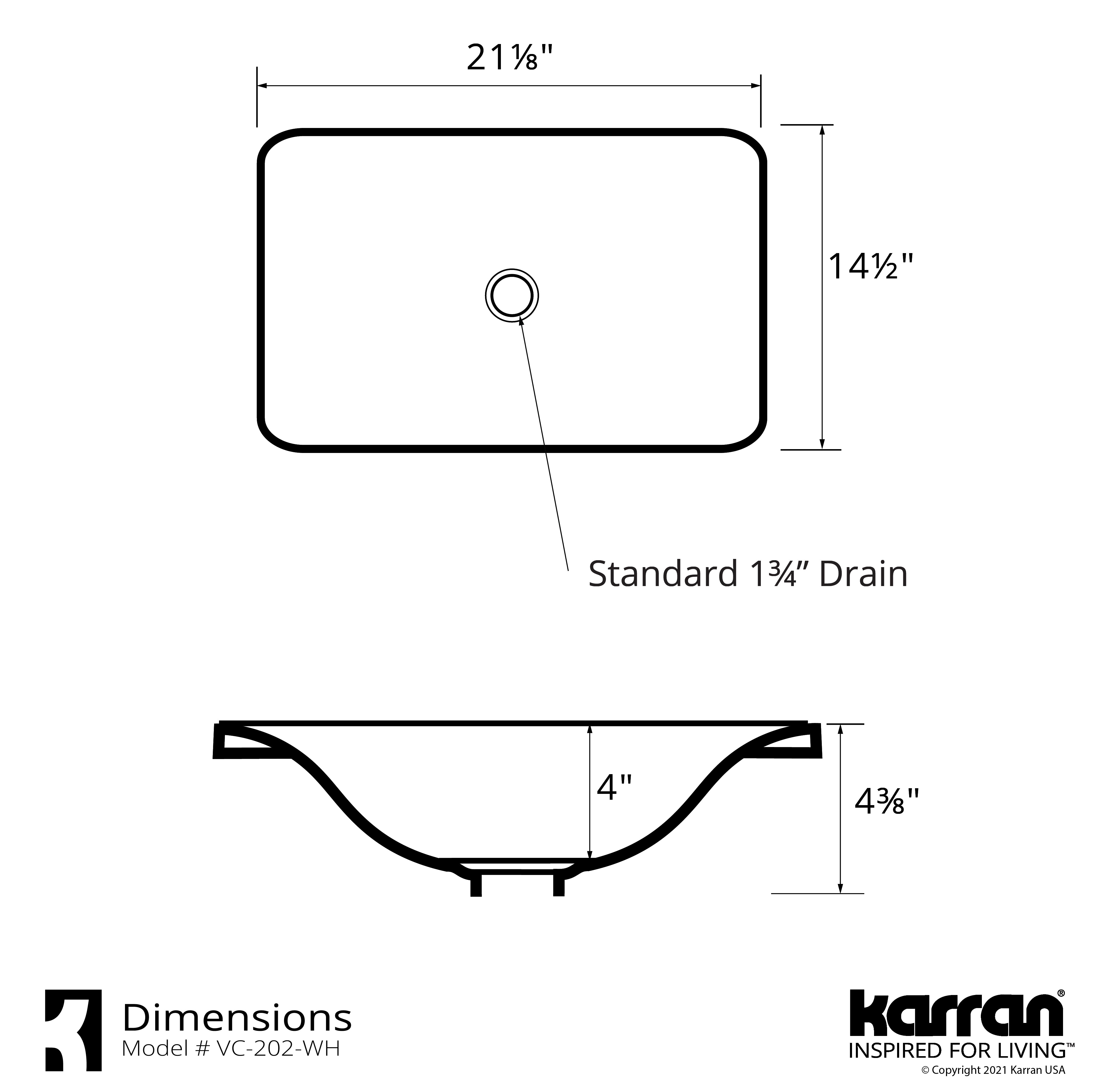 Karran Valera 21.125" x 14.5" x 4" Rectangular Vessel Vitreous China ADA Bathroom Sink, White, VC-202-WH