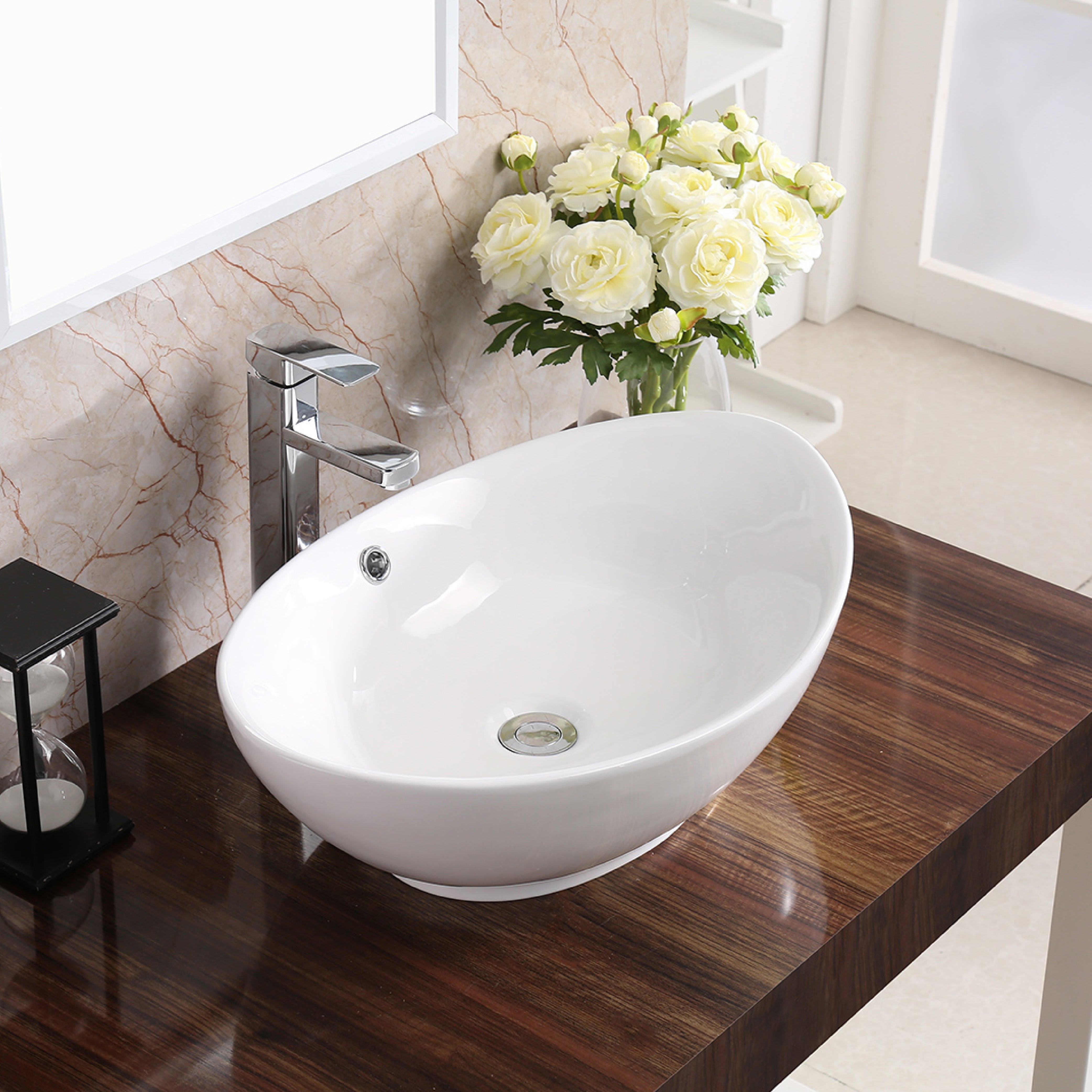 Karran Valera 22.875" x 14.875" x 4.5" Oval Vessel Vitreous China ADA Bathroom Sink, White, VC-301-WH