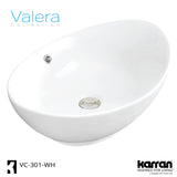 Karran Valera 22.875" x 14.875" x 4.5" Oval Vessel Vitreous China ADA Bathroom Sink, White, VC-301-WH