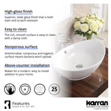 Karran Valera 22.875" x 14.875" x 4.5" Oval Vessel Vitreous China ADA Bathroom Sink, White, VC-301-WH