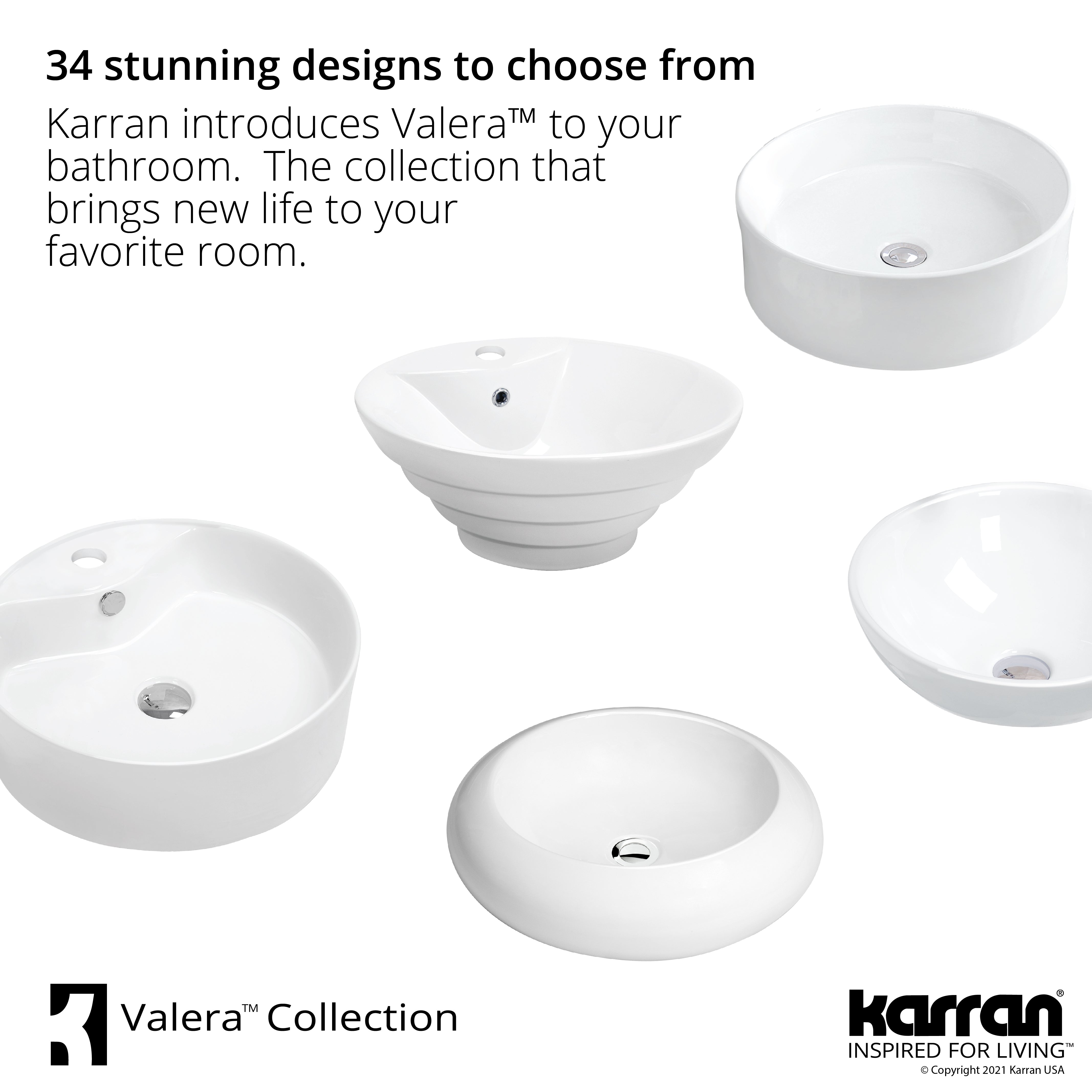 Karran Valera 22.875" x 14.875" x 4.5" Oval Vessel Vitreous China ADA Bathroom Sink, White, VC-301-WH