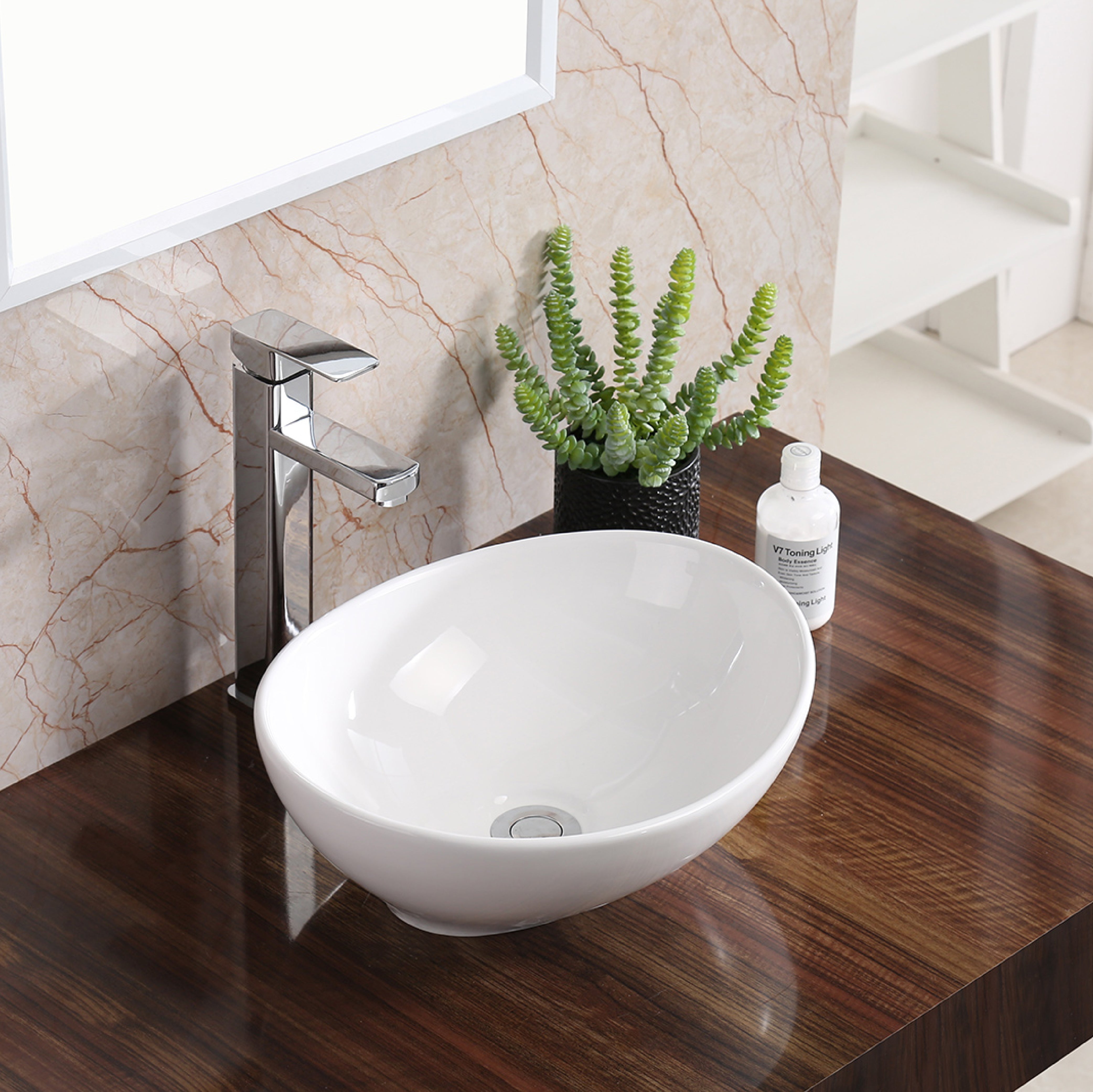 Karran Valera 15.5" x 13.25" x 4.5" Oval Vessel Vitreous China ADA Bathroom Sink, White, VC-302-WH