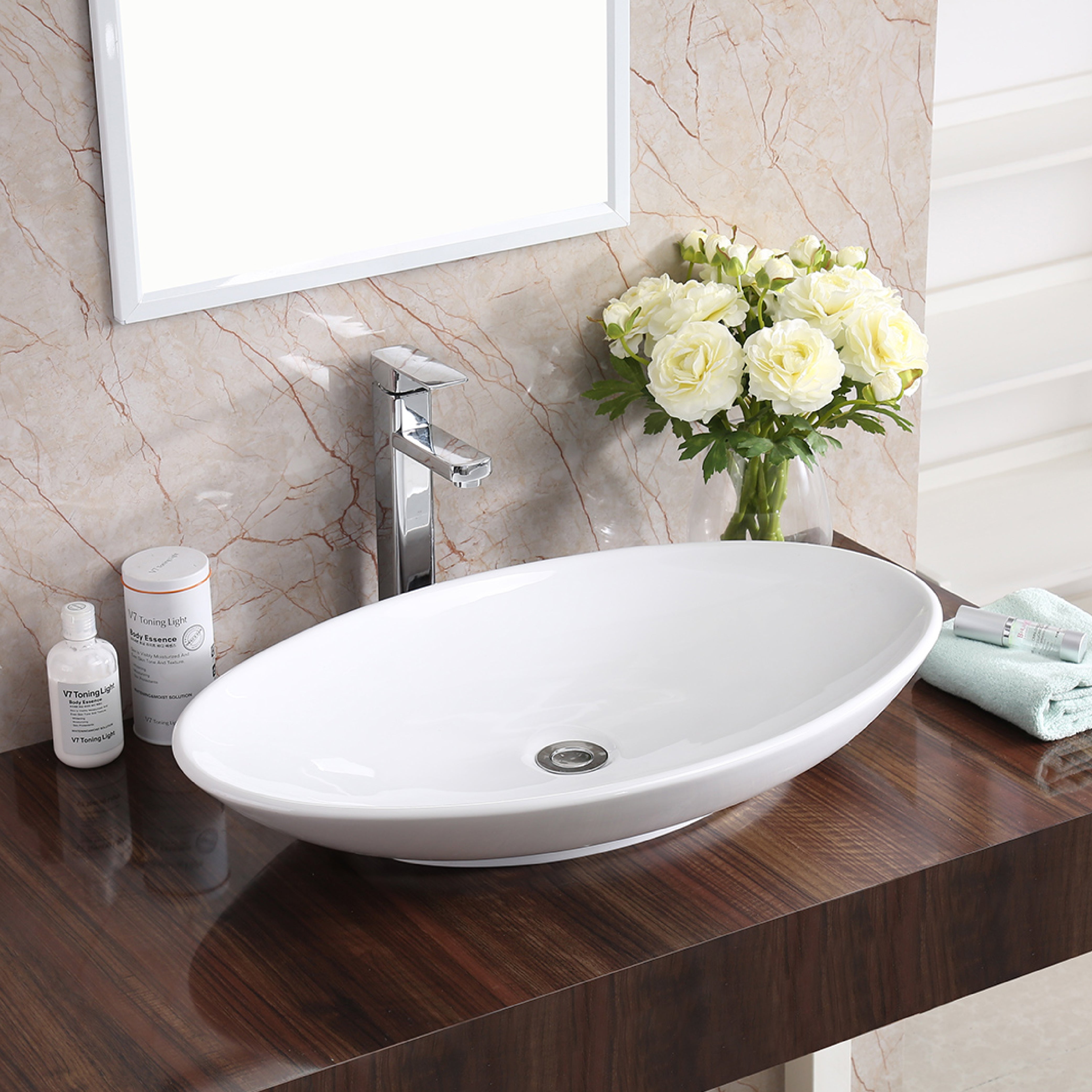Karran Valera 27" x 163/4" x 31/4" Oval Vessel Vitreous China ADA Bathroom Sink, White, VC-303-WH