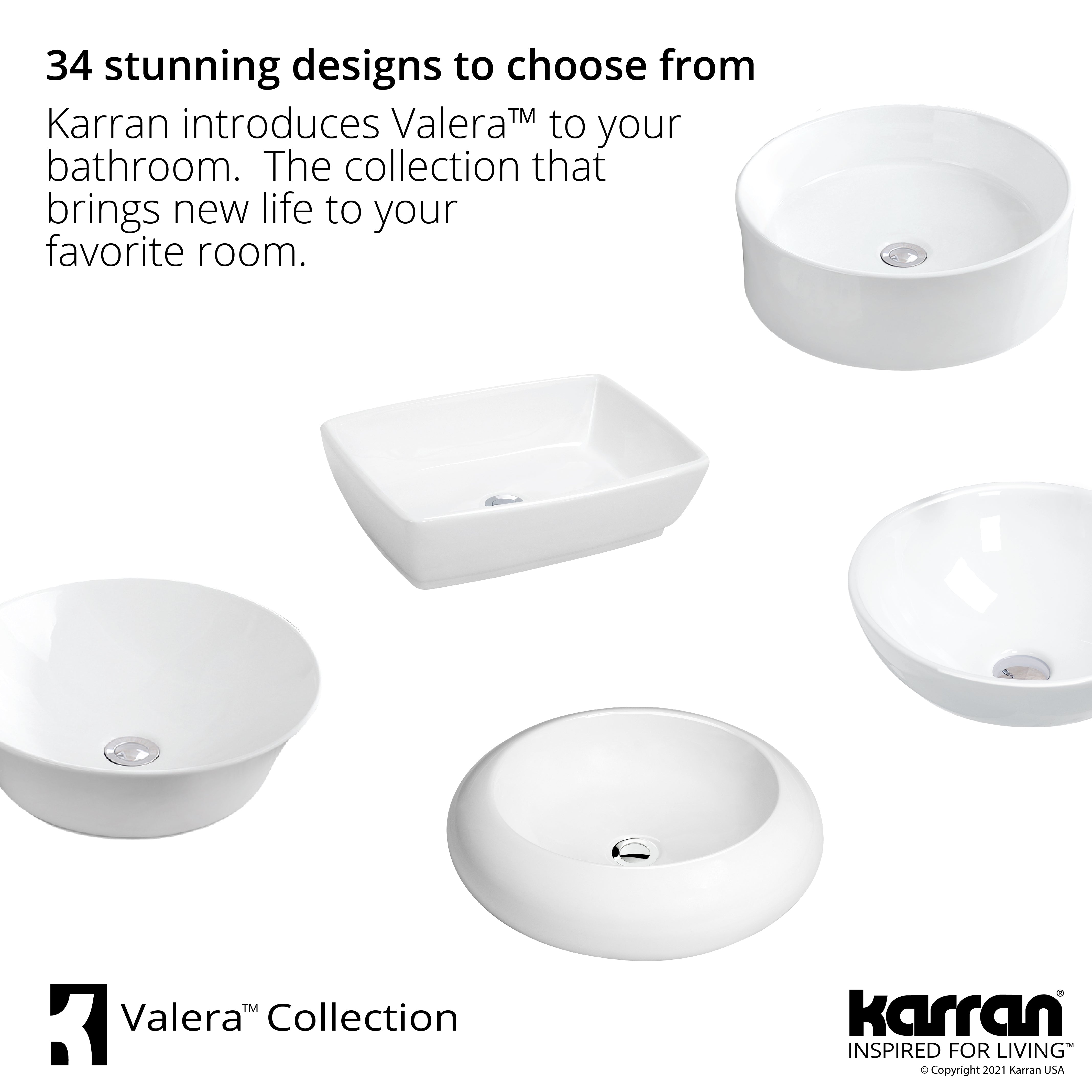 Karran Valera 18.125" x 18.125" x 4.25" Round Vessel Vitreous China ADA Bathroom Sink, White, VC-401-WH