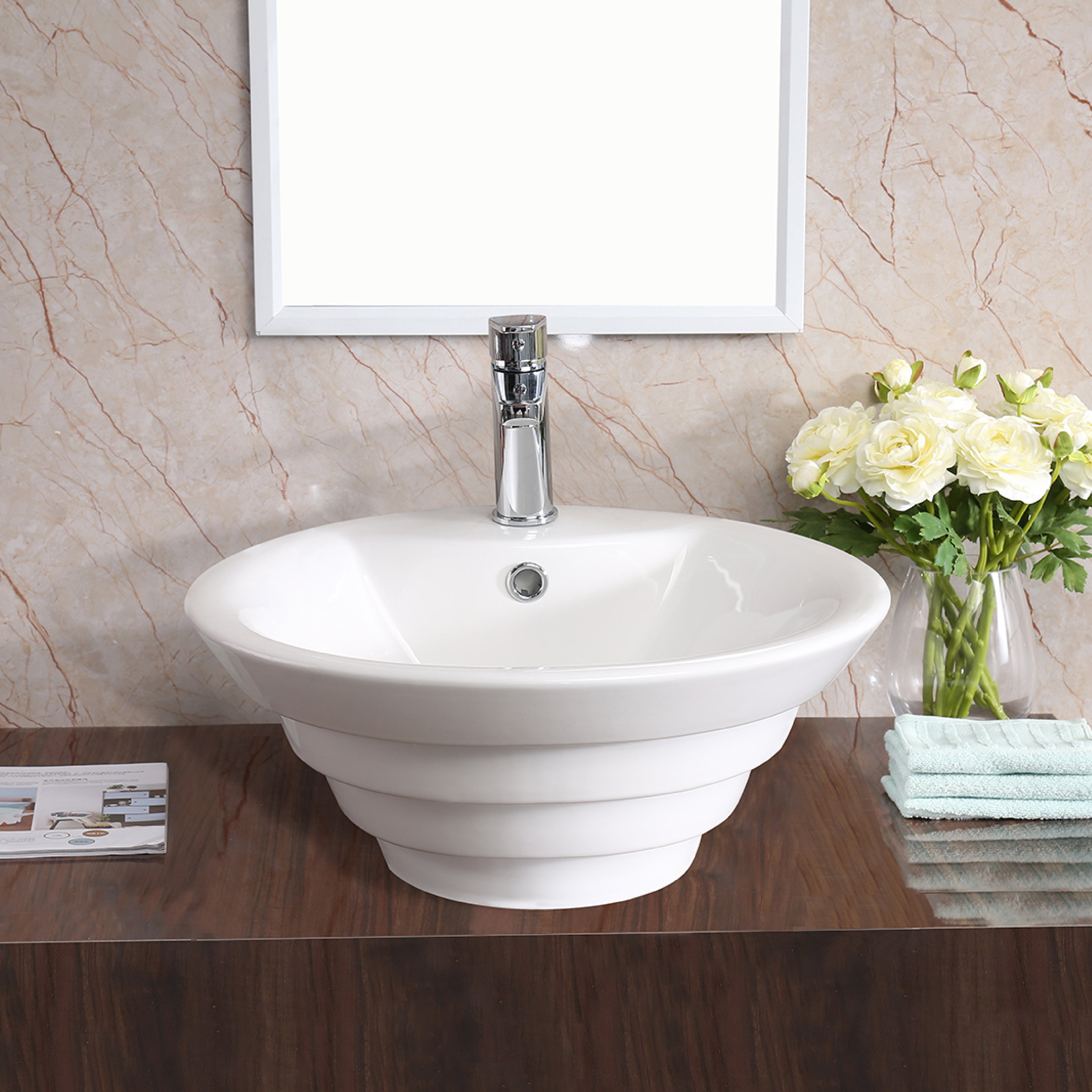 Karran Valera 18.875" x 18.875" x 5.75" Round Vessel Vitreous China ADA Bathroom Sink, White, VC-402-WH
