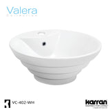 Karran Valera 18.875" x 18.875" x 5.75" Round Vessel Vitreous China ADA Bathroom Sink, White, VC-402-WH