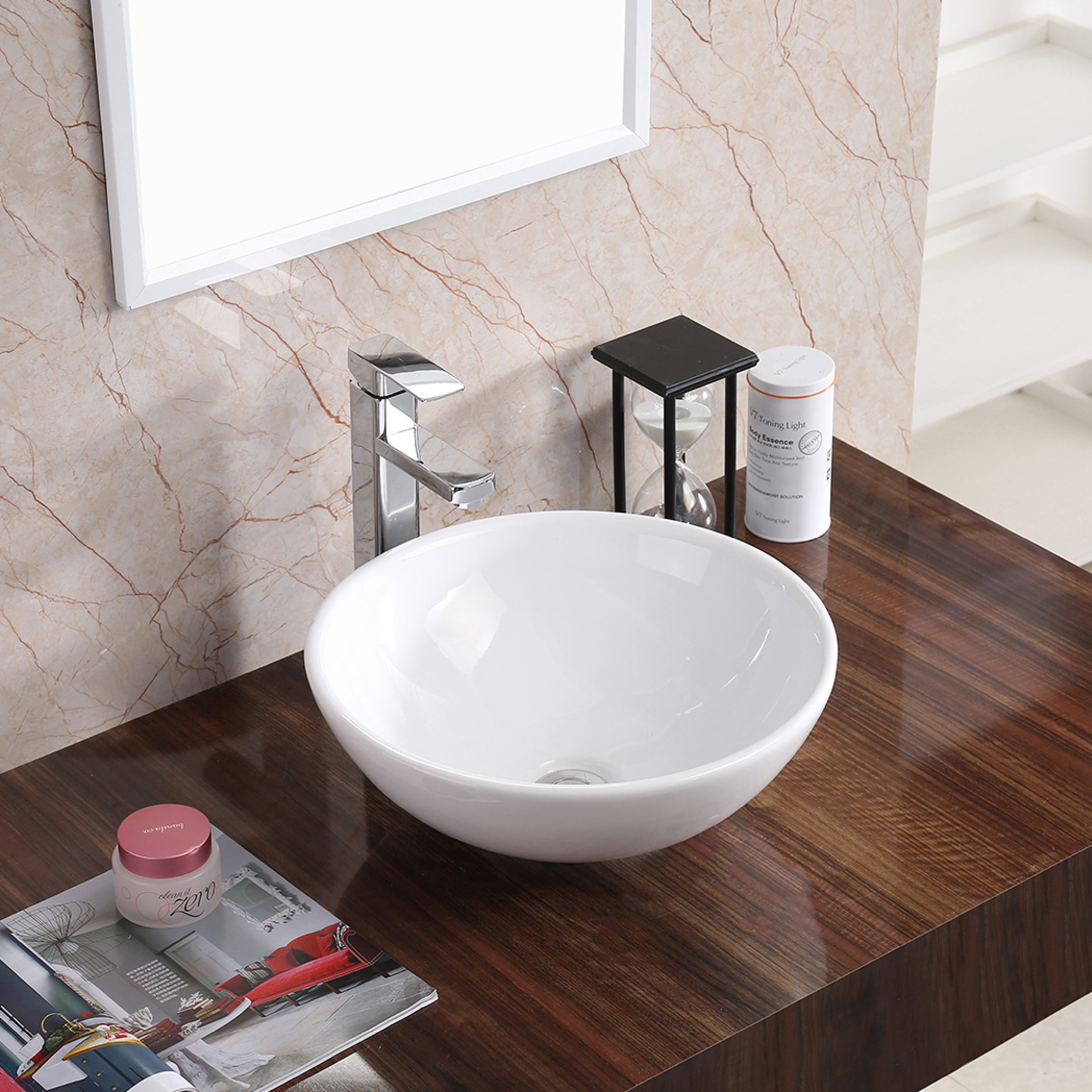 Karran Valera 15.5" x 15.5" x 5" Round Vessel Vitreous China ADA Bathroom Sink, White, VC-411-WH