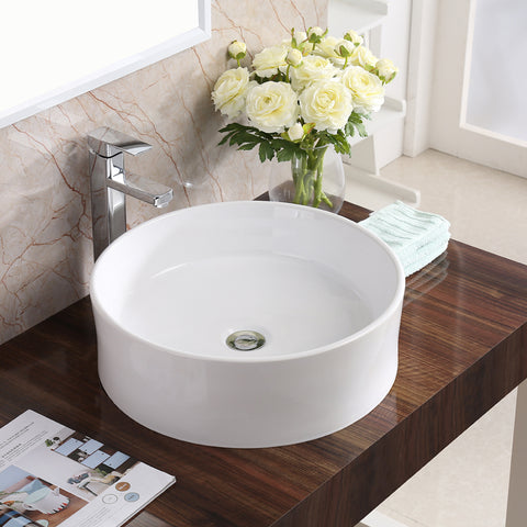 Karran Valera 18" x 18" x 4.5" Round Vessel Vitreous China ADA Bathroom Sink, White, VC-420-WH