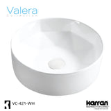 Karran Valera 16" x 16" x 4.5" Round Vessel Vitreous China ADA Bathroom Sink, White, VC-421-WH