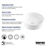 Karran Valera 14.125" x 14.125" x 4.25" Round Vessel Vitreous China ADA Bathroom Sink, White, VC-423-WH