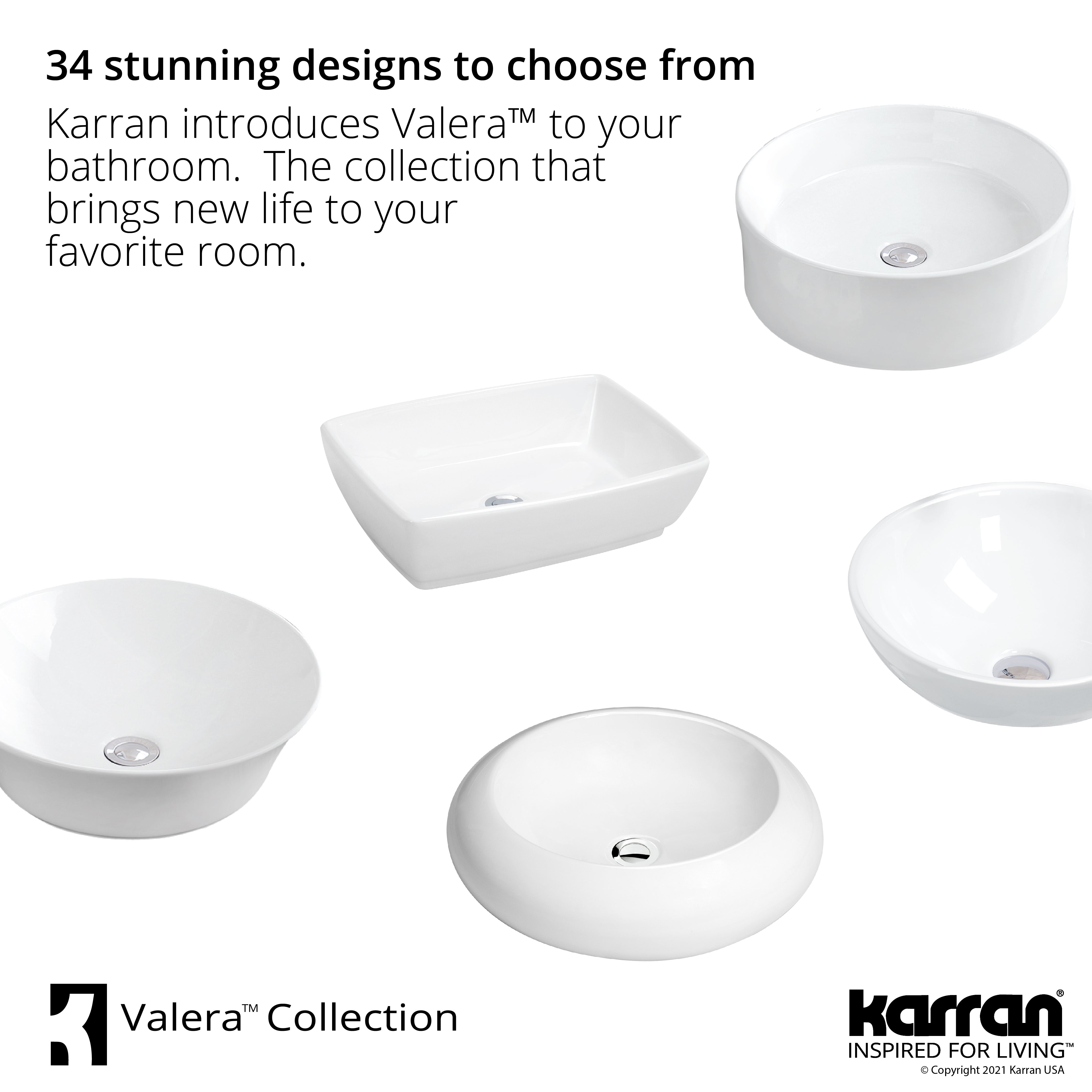 Karran Valera 14.125" x 14.125" x 4.25" Round Vessel Vitreous China ADA Bathroom Sink, White, VC-423-WH