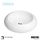 Karran Valera 19.5" x 19.5" x 4.25" Round Vessel Vitreous China ADA Bathroom Sink, White, VC-426-WH