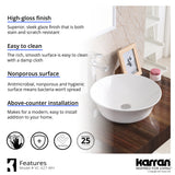 Karran Valera 16.5" x 16.5" x 4" Round Vessel Vitreous China ADA Bathroom Sink, White, VC-427-WH