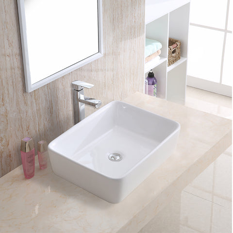 Karran Valera 18.75" x 14.5" x 4.25" Rectangular Vessel Vitreous China ADA Bathroom Sink, White, VC-501-WH