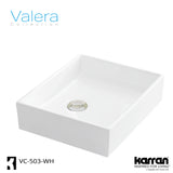 Karran Valera 15.5" x 13" x 3.25" Rectangular Vessel Vitreous China ADA Bathroom Sink, White, VC-503-WH
