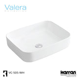 Karran Valera 20" x 15.875" x 4.5" Rectangular Vessel Vitreous China ADA Bathroom Sink, White, VC-505-WH
