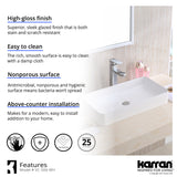 Karran Valera 24.25" x 14" x 3.5" Rectangular Vessel Vitreous China ADA Bathroom Sink, White, VC-506-WH