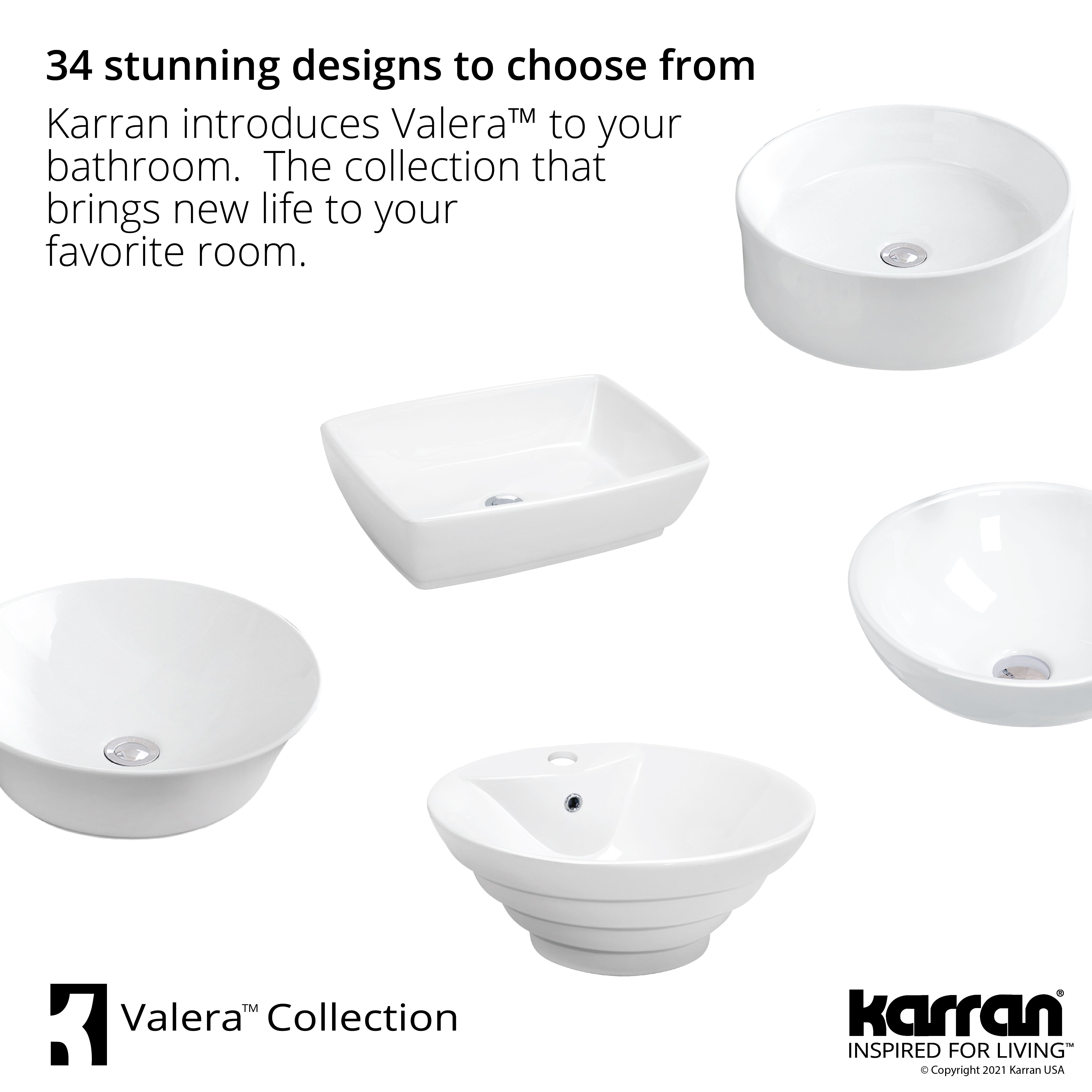 Karran Valera 19" x 11.5" x 3.75" Rectangular Vessel Vitreous China ADA Bathroom Sink, White, VC-507-WH