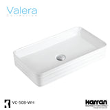 Karran Valera 26.375" x 14.875" x 3.5" Rectangular Vessel Vitreous China ADA Bathroom Sink, White, VC-508-WH