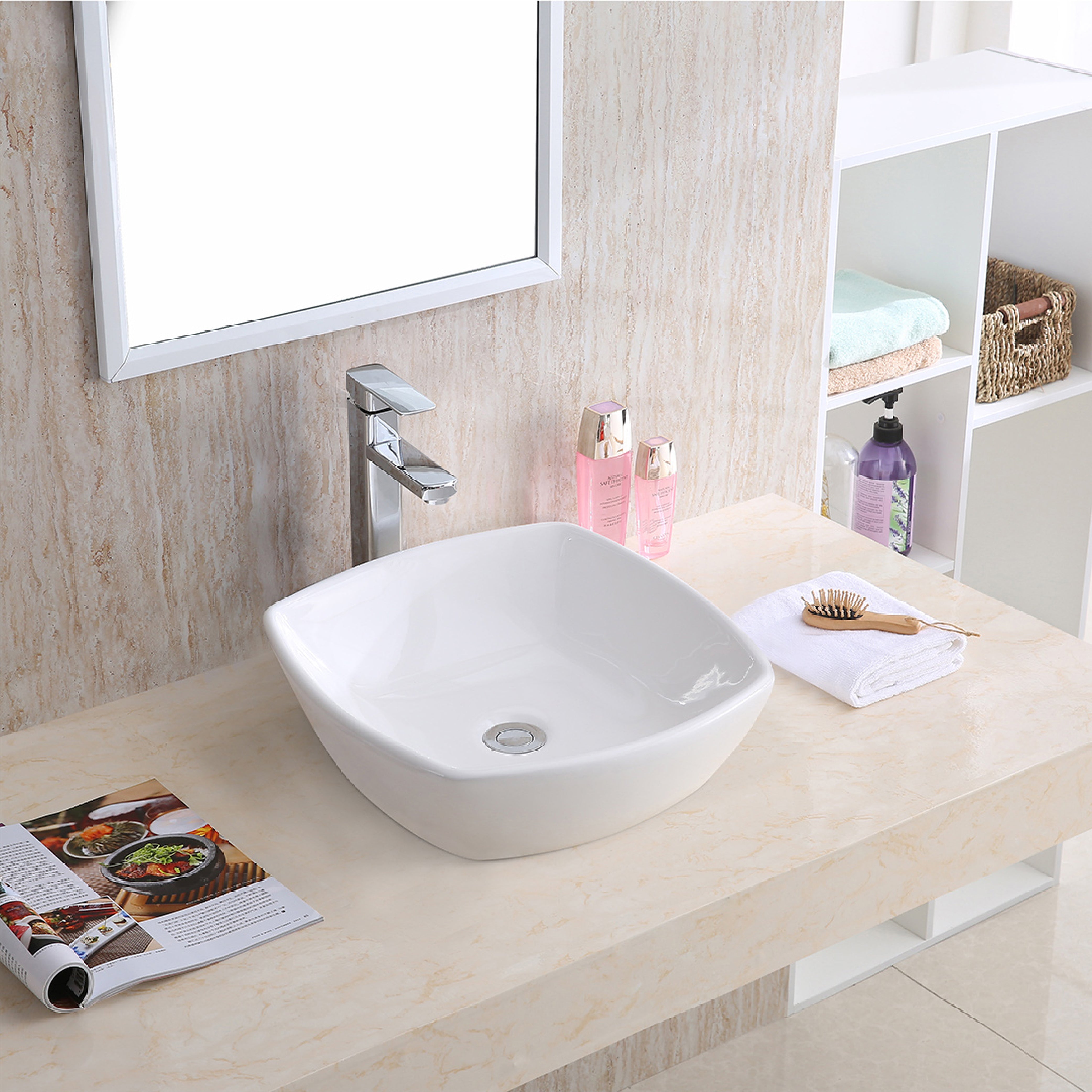 Karran Valera 16.75" x 16.5" x 4" Square Vessel Vitreous China ADA Bathroom Sink, White, VC-509-WH