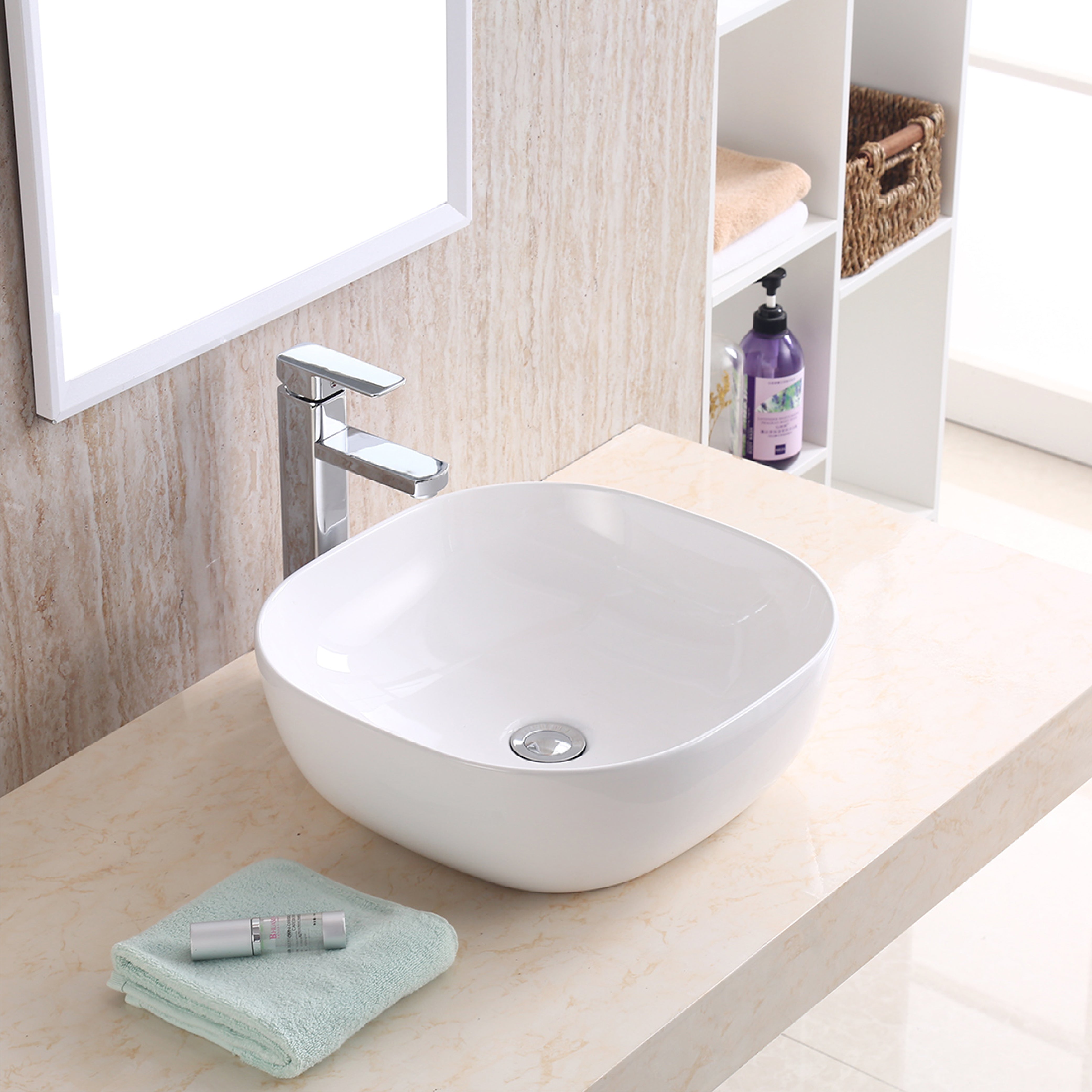 Karran Valera 16.75" x 16.75" x 4.5" Square Vessel Vitreous China ADA Bathroom Sink, White, VC-510-WH