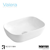Karran Valera 19.875" x 15.75" x 4.5" Rectangular Vessel Vitreous China ADA Bathroom Sink, White, VC-511-WH