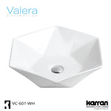 Karran Valera 18.75" x 16.375" x 4" Hexagon Vessel Vitreous China ADA Bathroom Sink, White, VC-601-WH