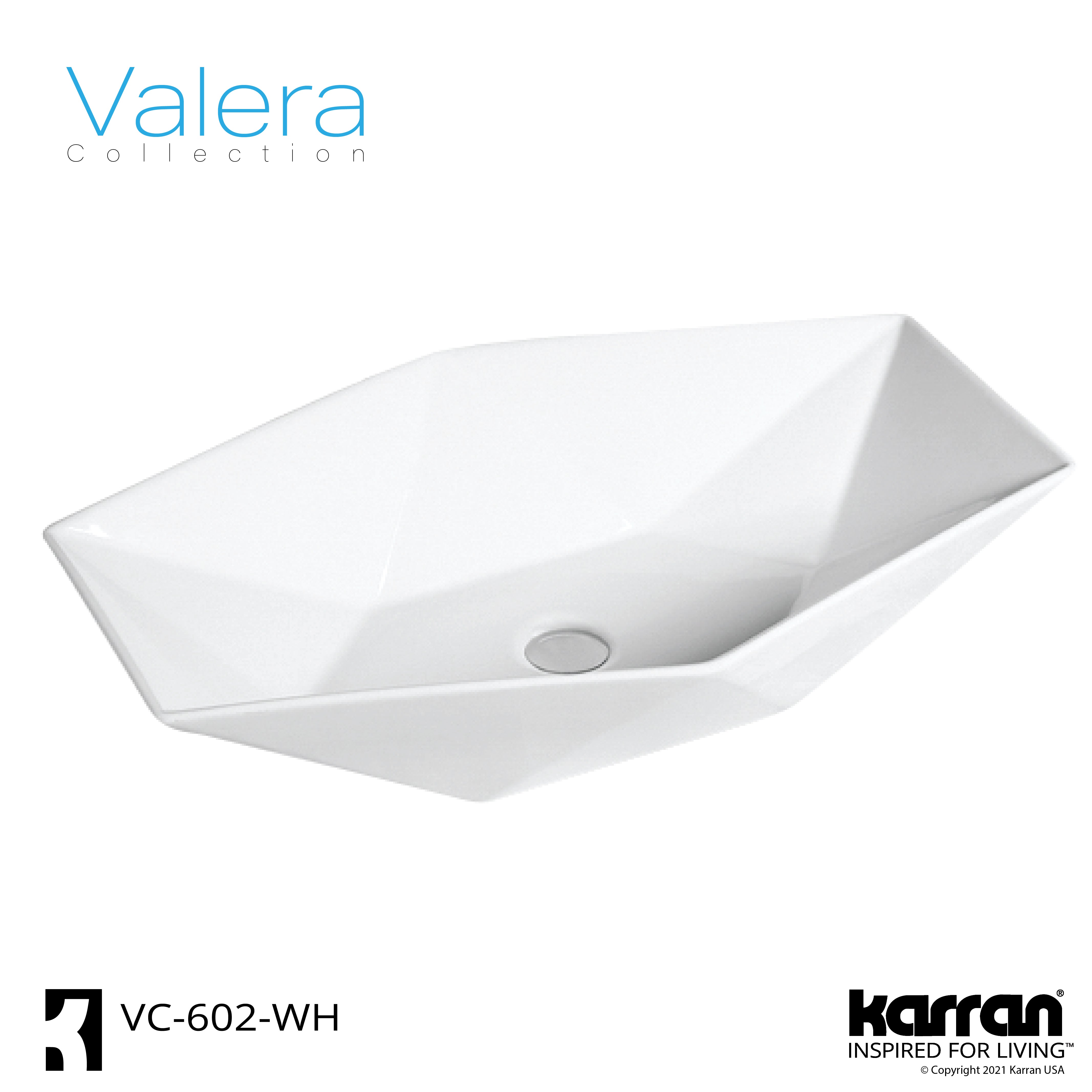 Karran Valera 25.125" x 16.5" x 4.5" Rectangular Vessel Vitreous China ADA Bathroom Sink, White, VC-602-WH