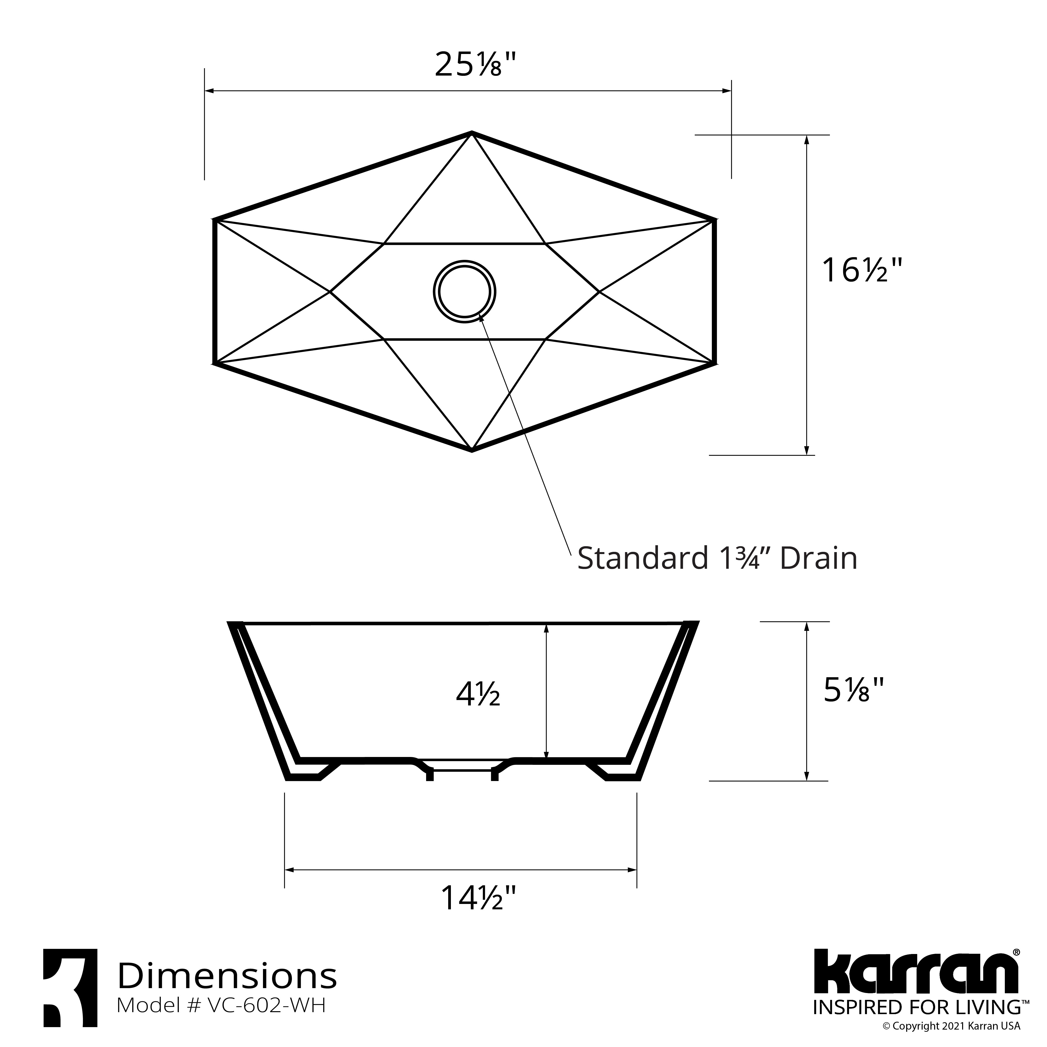 Karran Valera 25.125" x 16.5" x 4.5" Rectangular Vessel Vitreous China ADA Bathroom Sink, White, VC-602-WH